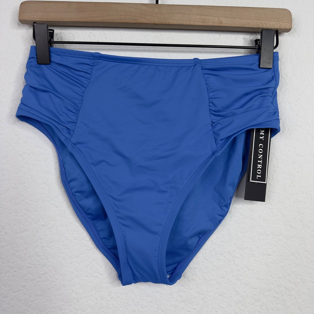 La Blanca Bikini Bottom Womens 4 Blue‎ High Waist Tummy Control Ruched Swimwear